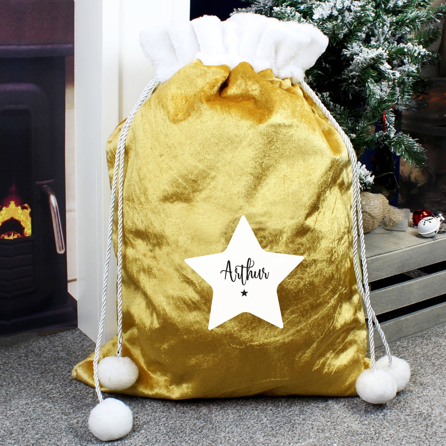 Personalised Star Luxury Pom Pom Gold Sack By Sweetlea Gifts