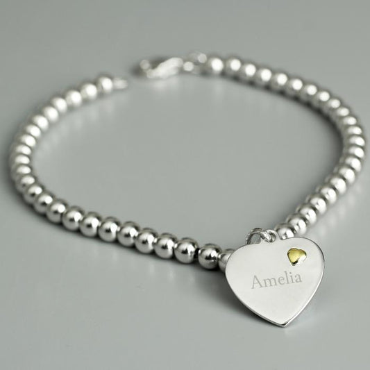 Personalised Sterling Silver and 9ct Gold Heart Bracelet-Personalised Gift By Sweetlea Gifts