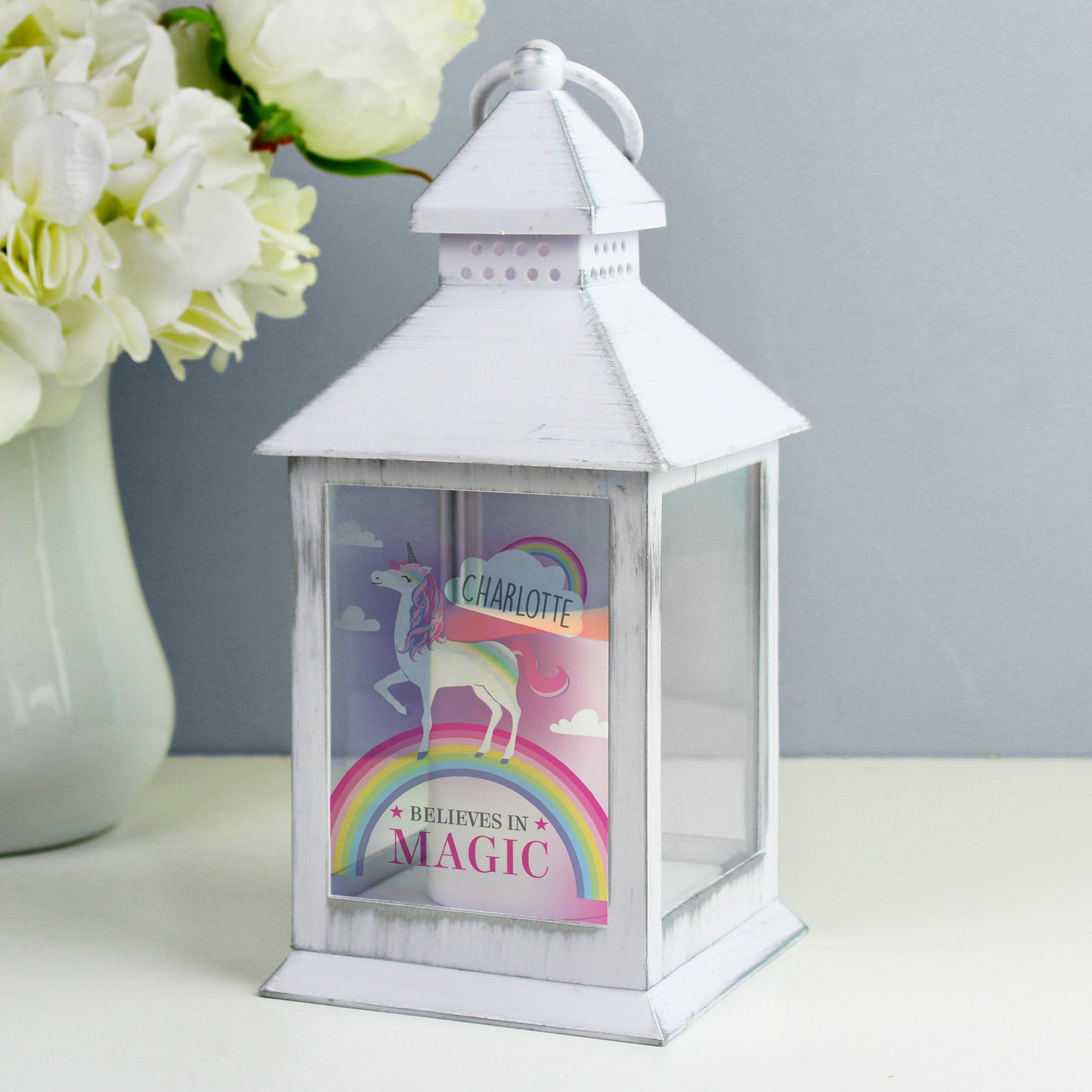 Personalised Unicorn Frost White Lantern-Personalised Gift By Sweetlea Gifts