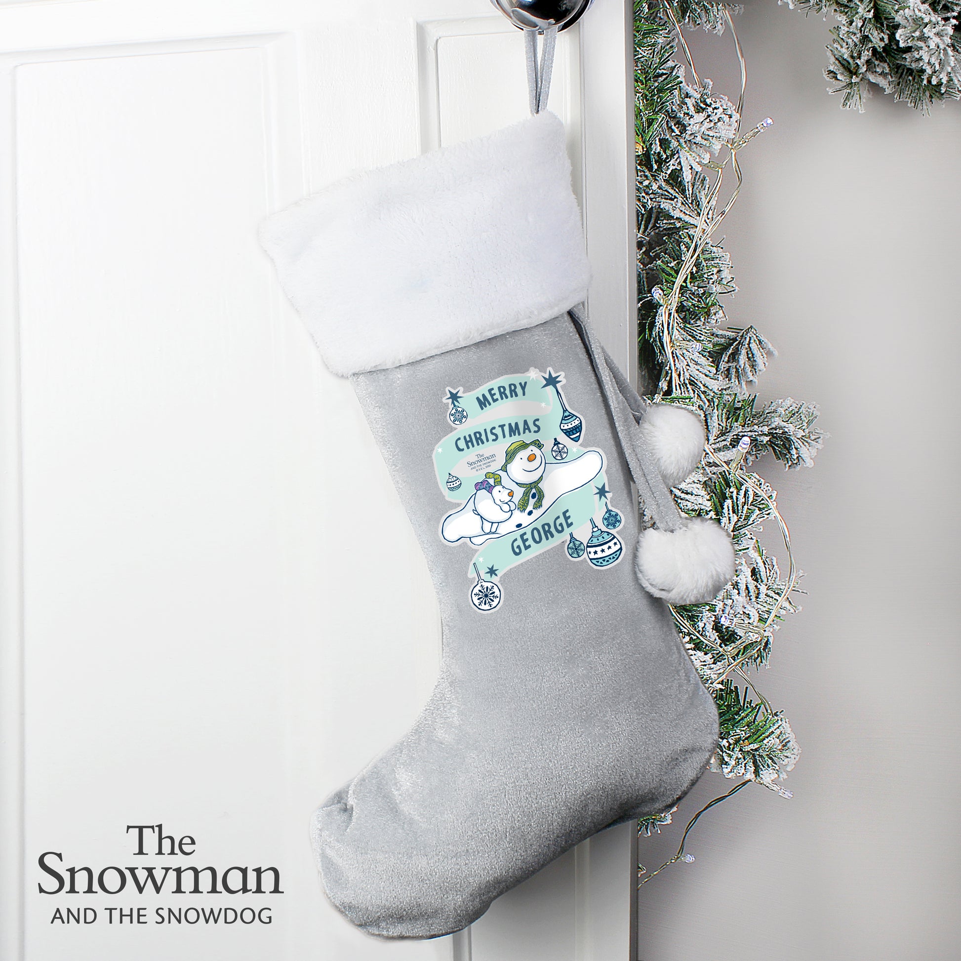 Grey The Snowman and the Snowdog Christmas stocking - Grey Christmas decor