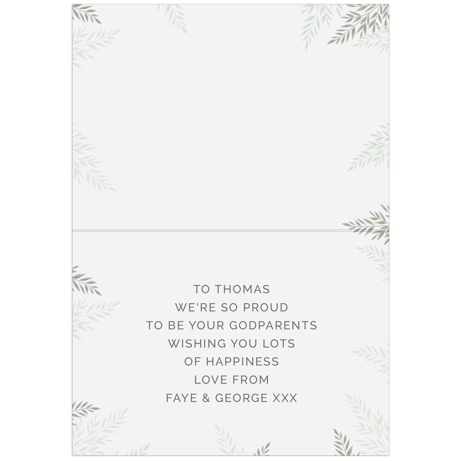 Inside of personalised Baptism card, displaying layout of personalised message. By Sweetlea Gifts