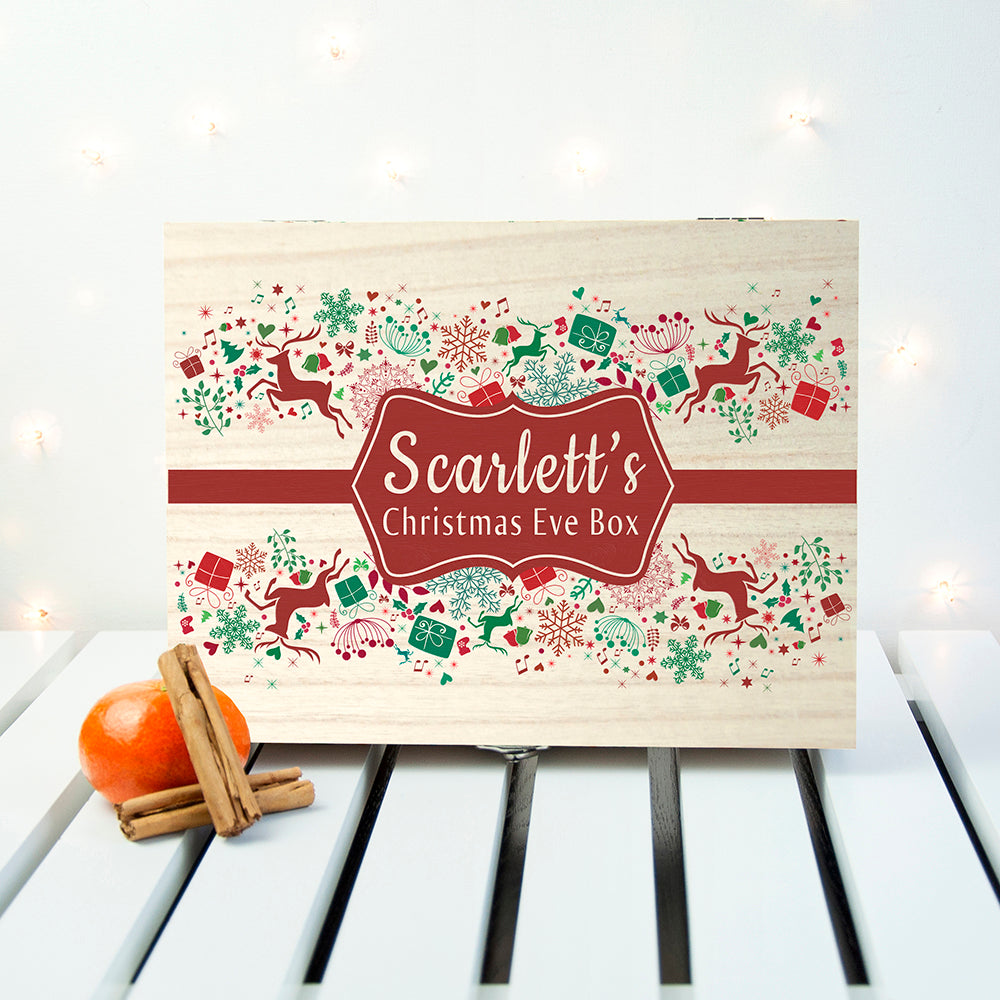 Red & green festive Wooden Christmas eve box