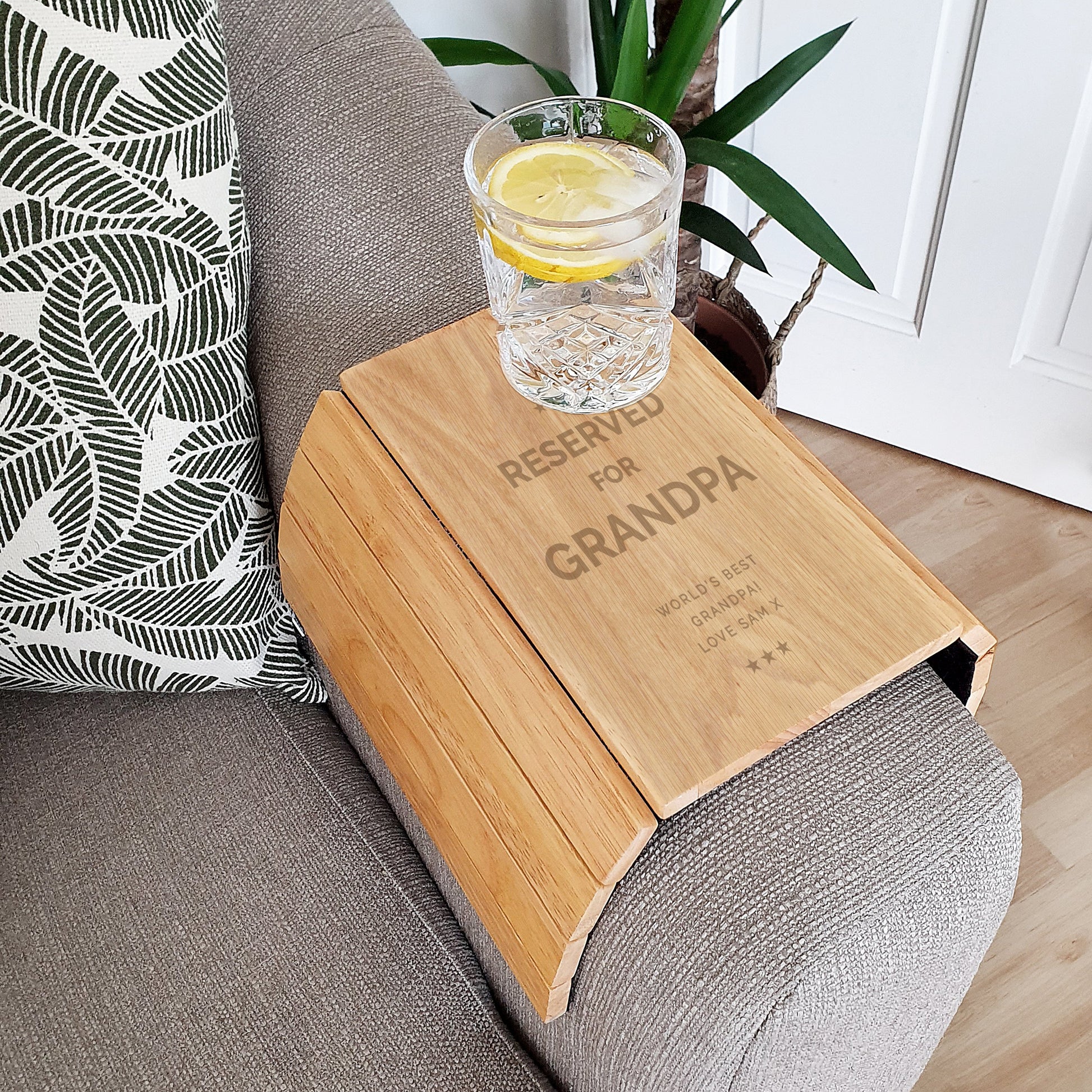 Personalised wooden sofa tray reserved for Grandpa By Sweetlea Gifts