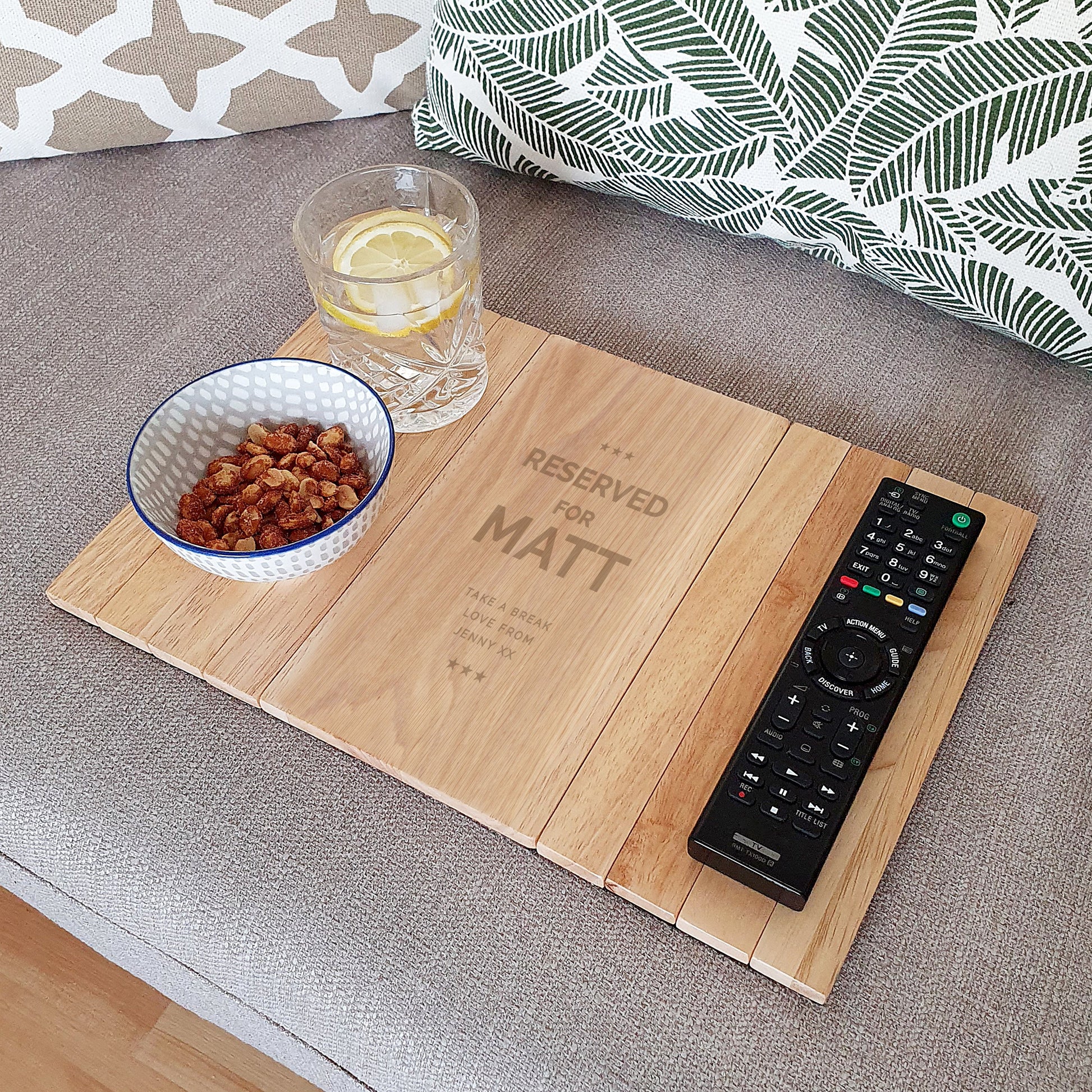 Personalised wooden sofa tray reserved for your choice of recipient By Sweetlea Gifts