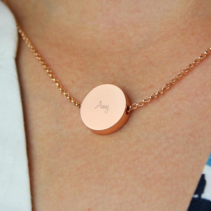 Rose Gold Tone Disc Personalised Necklace-Personalised Gift By Sweetlea Gifts