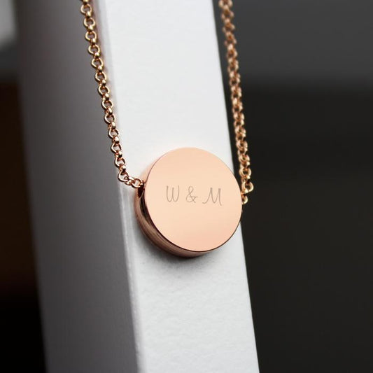 Rose Gold Tone Disc Personalised Necklace-Personalised Gift By Sweetlea Gifts