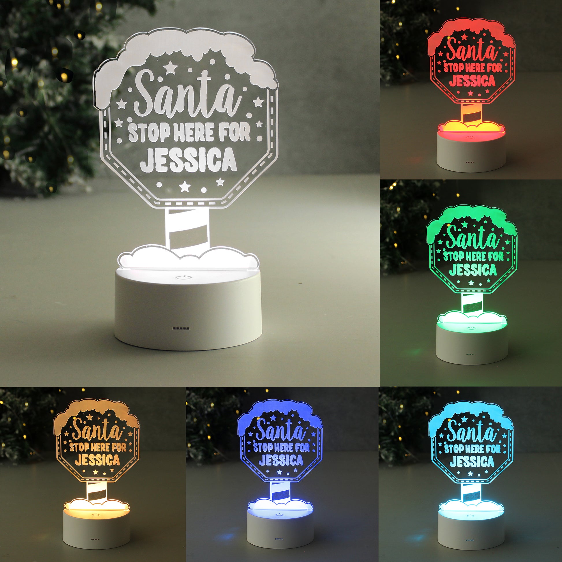 Santa stop here personalised acrylic LED colour changing sign 