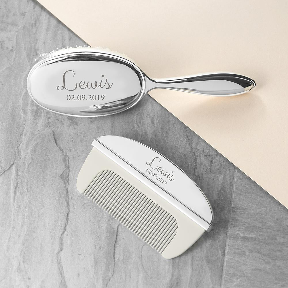 Silver Plated Baby Brush And Comb Set Personalised-Personalised Gift By Sweetlea Gifts