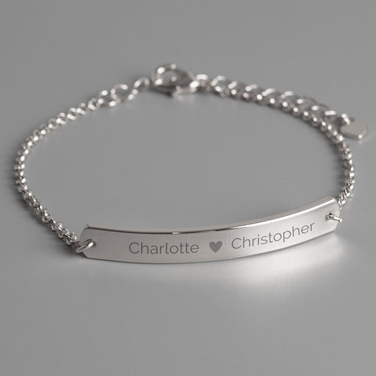 Silver Tone Personalised Heart Bar Bracelet-Personalised Gift By Sweetlea Gifts