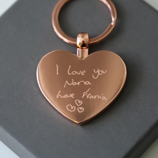 Stainless steel heart keyring own handwriting engraved-Personalised Gift By Sweetlea Gifts