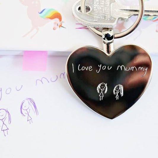 Personalised with own handwriting engraved stainless steel heart keyring By Sweetlea Gifts
