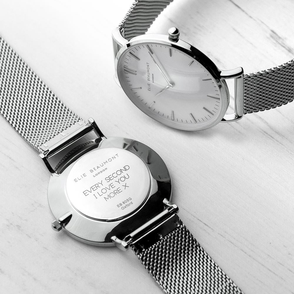 Stunning Personalised Metallic silver Mesh Strapped Watch With White Dial-Personalised Gift By Sweetlea Gifts