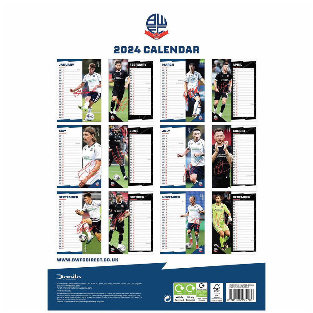 Bolton Wanderers FC A3 Calendar 2024