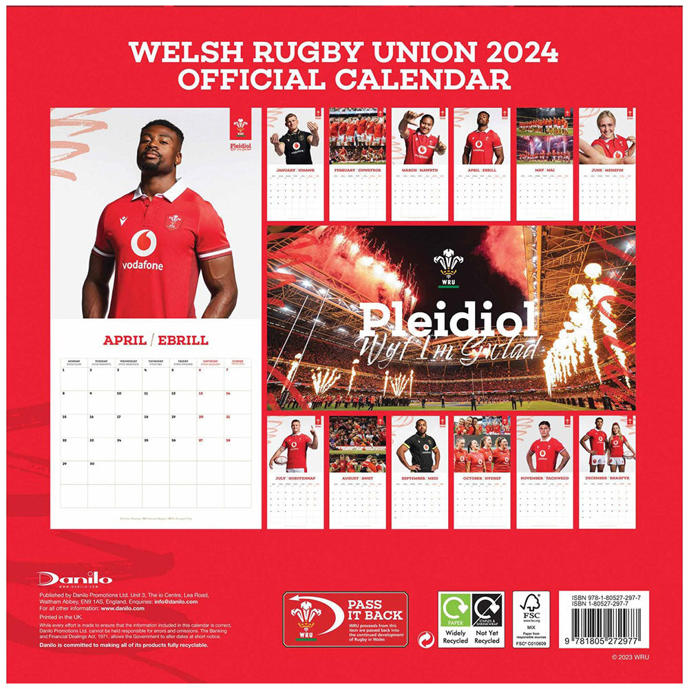 Wales RU Square Calendar 2024