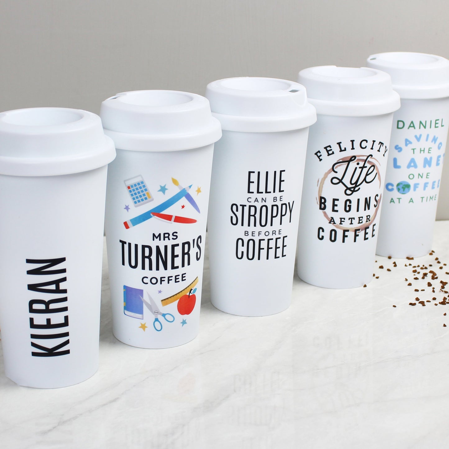 range of personalised eco travel cups By Sweetlea Gifts