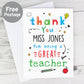 Thank you for being a great teacher personalised card with free postage By Sweetlea Gifts