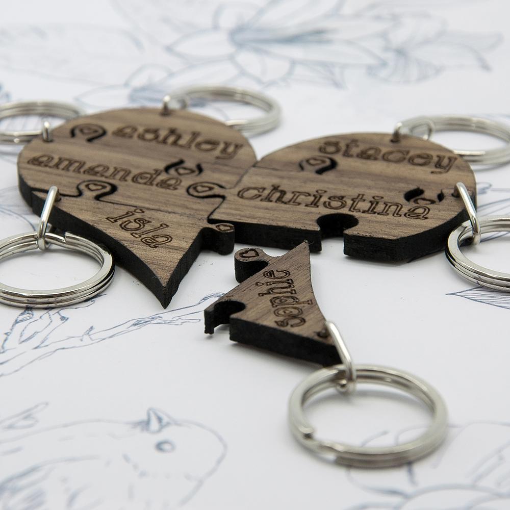 To Our Bridesmaid Heart Jigsaw Wooden Keyring-Personalised Gift By Sweetlea Gifts