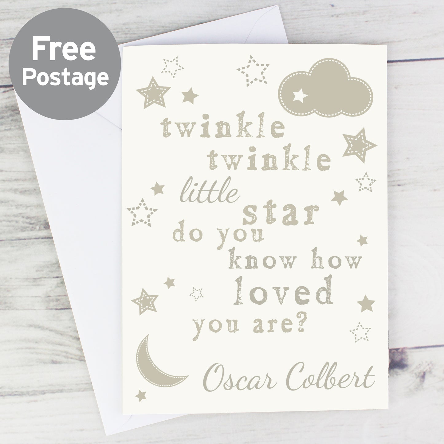 Twinkle Twinkle neutral Newborn personalised Card