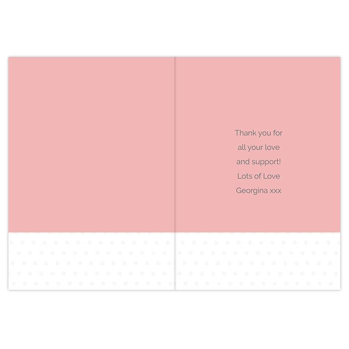 Pink inside of card with poker dot bottom displaying personalised message to recipient By Sweetlea Gifts